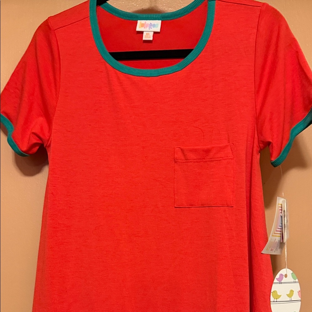 LuLaRoe Coral Midi Dress with Teal Trim - Picture 2 of 4